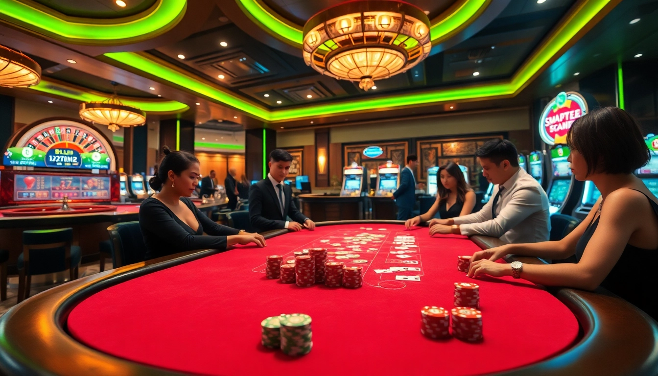 Bongdalu showcases an exciting casino table with poker chips and cards in a luxurious setting.