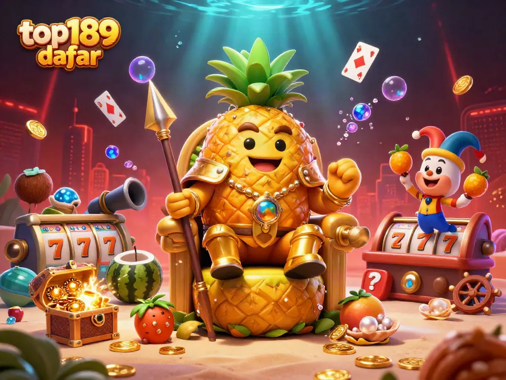 Engage with top189 daftar for vibrant casino action featuring golden characters amidst a dazzling underwater treasure scene.