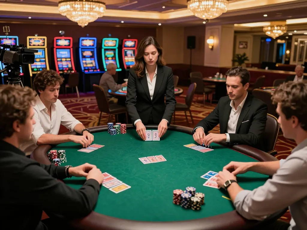 Players engaged in high-stakes poker game at TR88 đăng nhâp casino, showcasing chips and cards in an upscale setting.