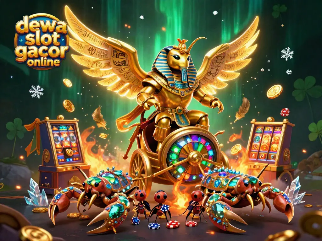 Menangkan jackpot di dewa slot gacor online dengan karakter 3D yang menampilkan serangga emas dan elemen kasino yang menarik.