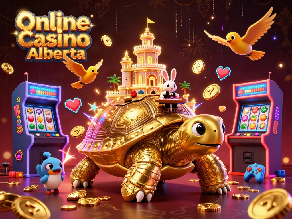 Experience thrilling gameplay at Online Casino Alberta, featuring a giant golden tortoise with casino delights.