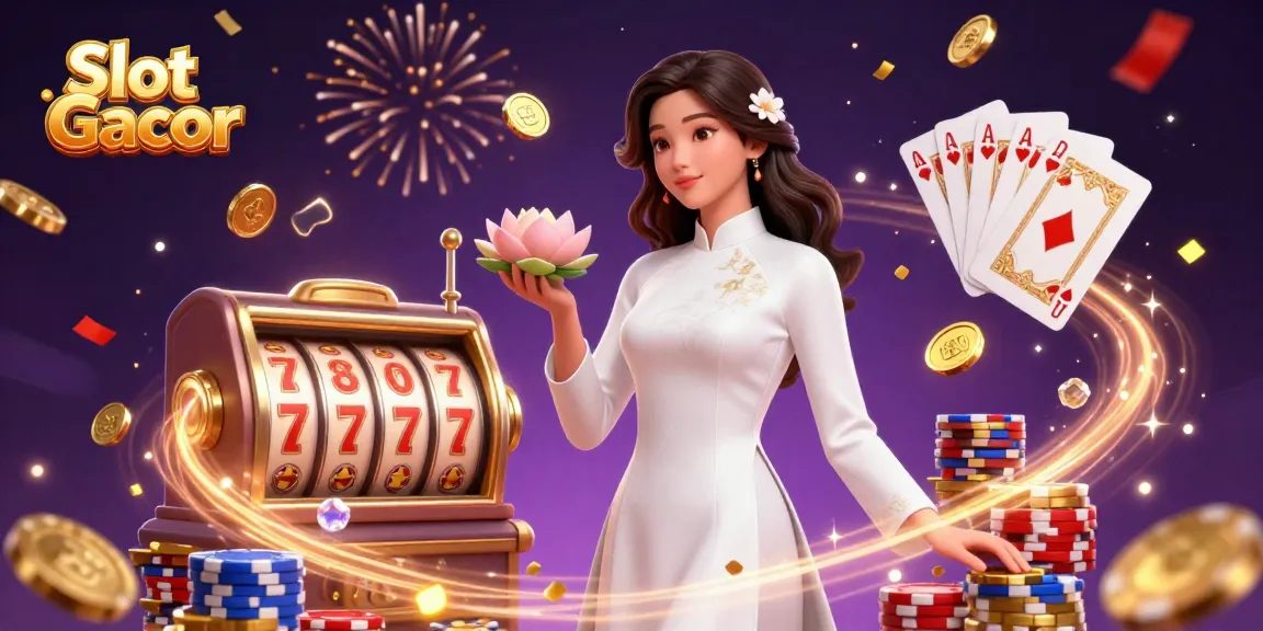 Rasakan Slot Gacor dengan koin yang mengalir dan seorang wanita beruntung merayakan kemenangan di scene kasino yang cerah ini.