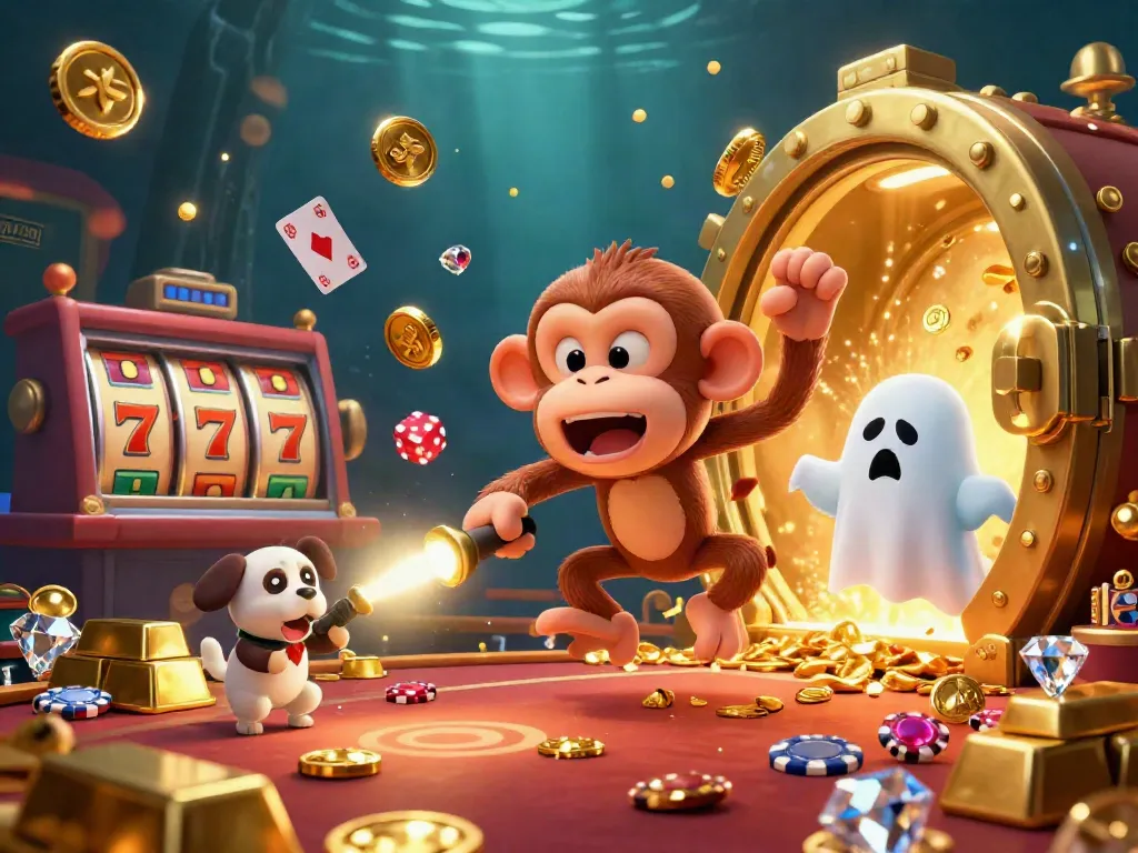 Menyaksikan situs toto dalam suasana kasino yang seru dengan elemen jackpot dan interaksi karakter kartun.