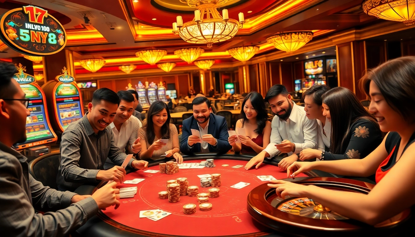 Experience intense gameplay at Nc88 with enthusiastic gamblers and vibrant casino elements.