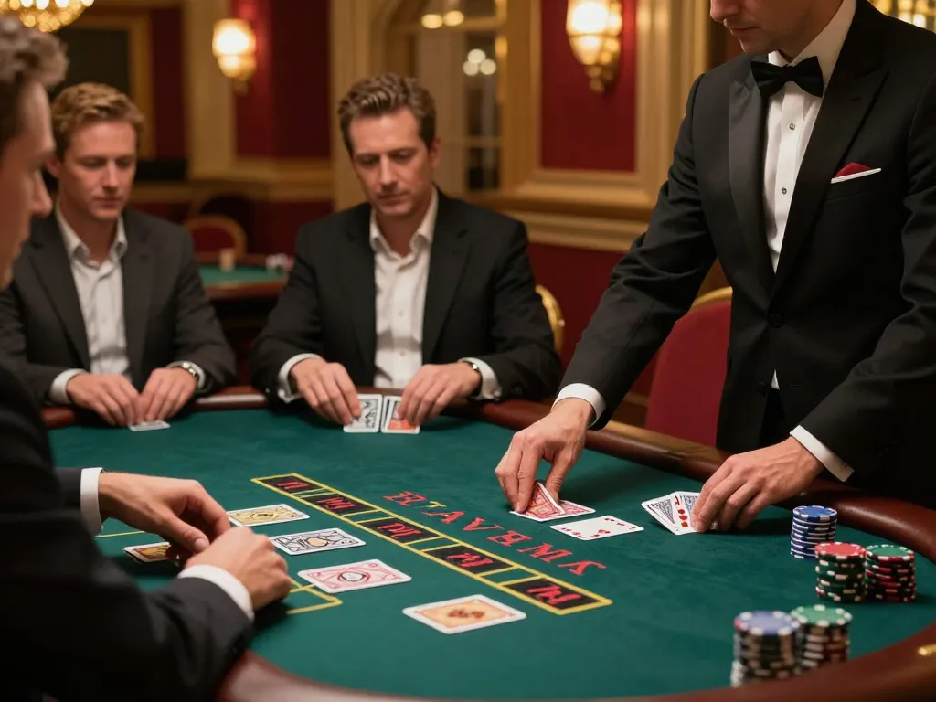 Engaged players strategizing blackjack at a luxurious casino table in XX88