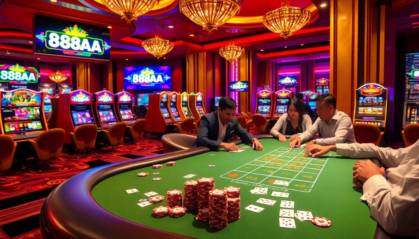 Exciting casino gaming scene featuring 88aa branding and players engaging at the blackjack table.