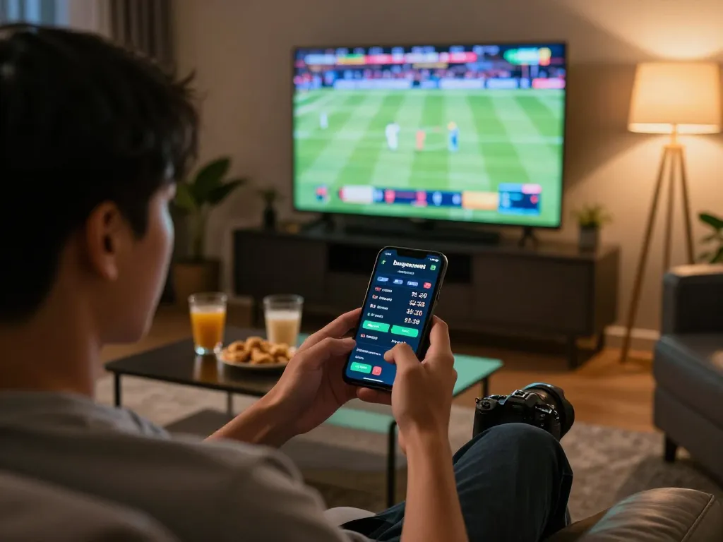 Bets placed on mobile app during live sports event with bangsawan88, showcasing excitement.