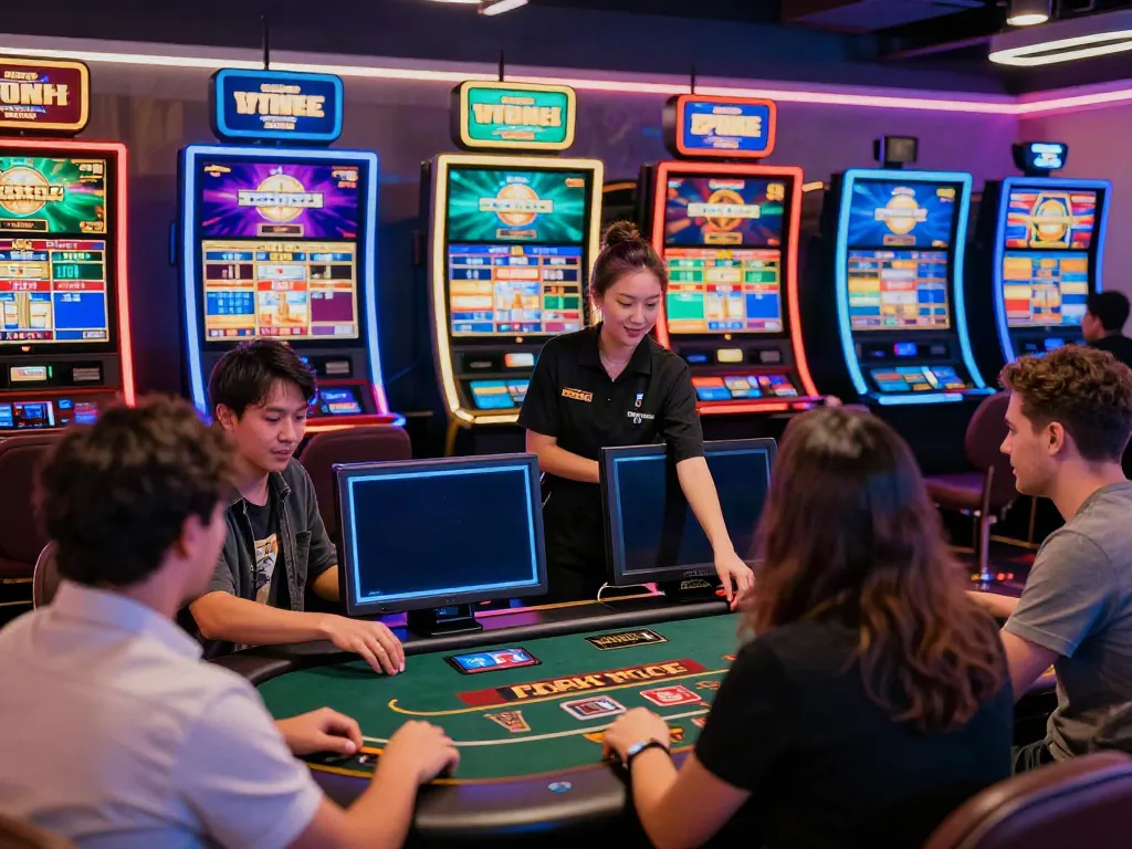 Diverse players engaging in exciting casino games at A80, showcasing vibrant slots and digital betting.